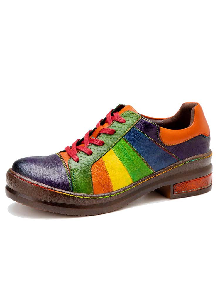 Women's Leather Lace-Up Loafer Flats