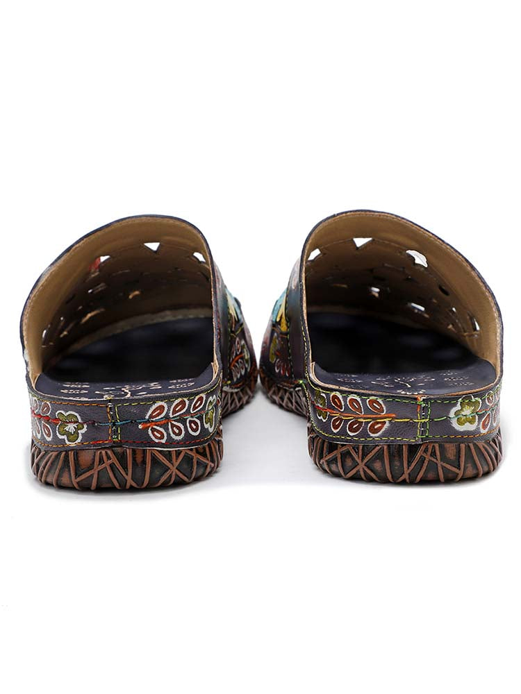 Women's Handmade Hand-Painted Floral Leather Slip-On Flats