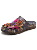 Women's Handmade Hand-Painted Floral Leather Slip-On Flats