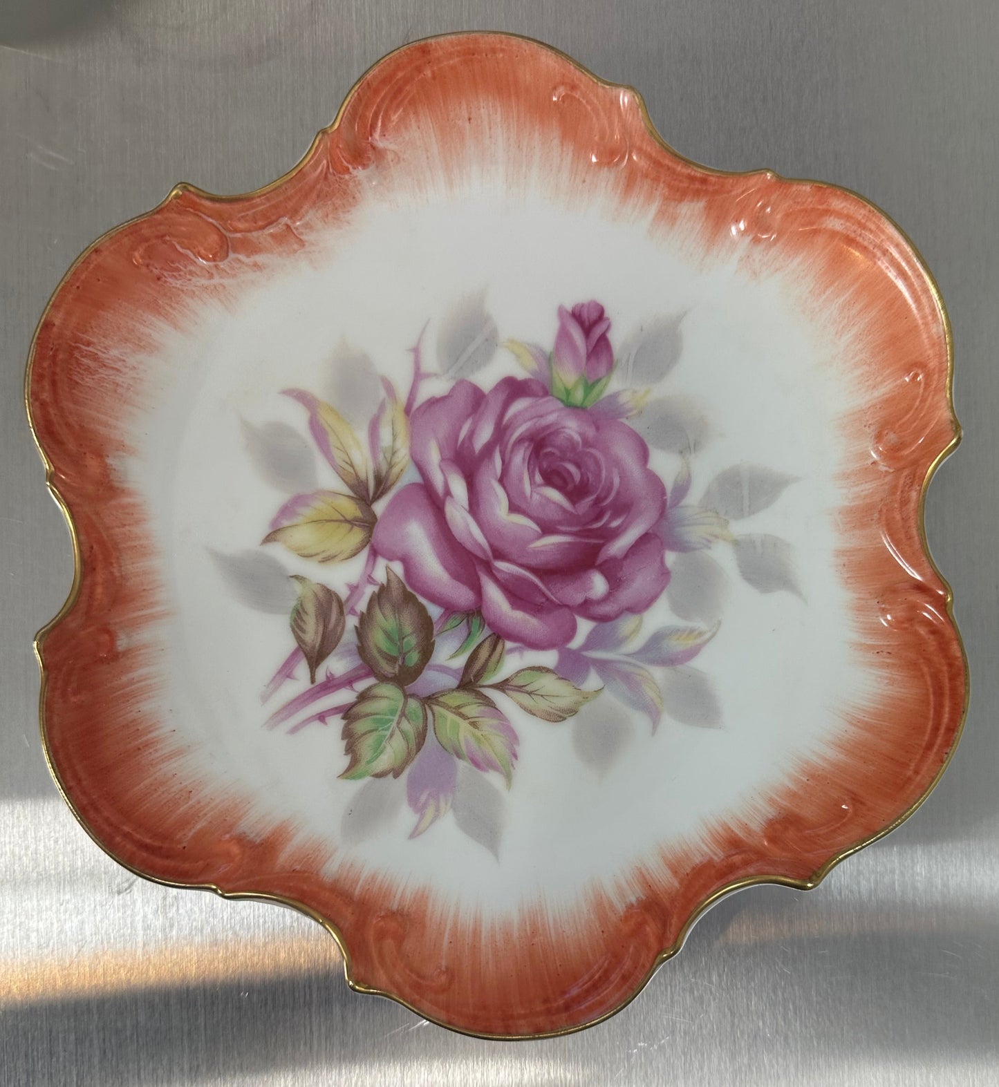 Set Of 5 Vtg Japan Norcrest Fine China Gilded Rose Scalloped Decorative Plate 8"
