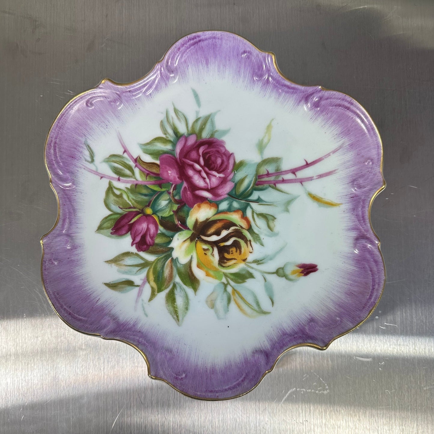Set Of 5 Vtg Japan Norcrest Fine China Gilded Rose Scalloped Decorative Plate 8"