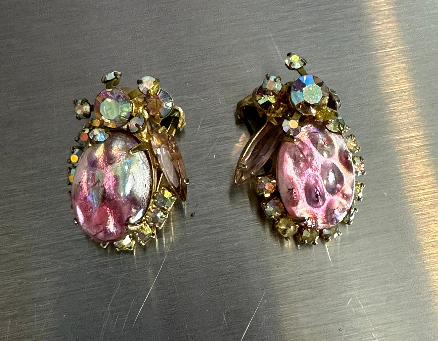 1960’s Vintage Juliana D&E Opal Cabochon Navette Rhinestone Statement Pendant and Earings set