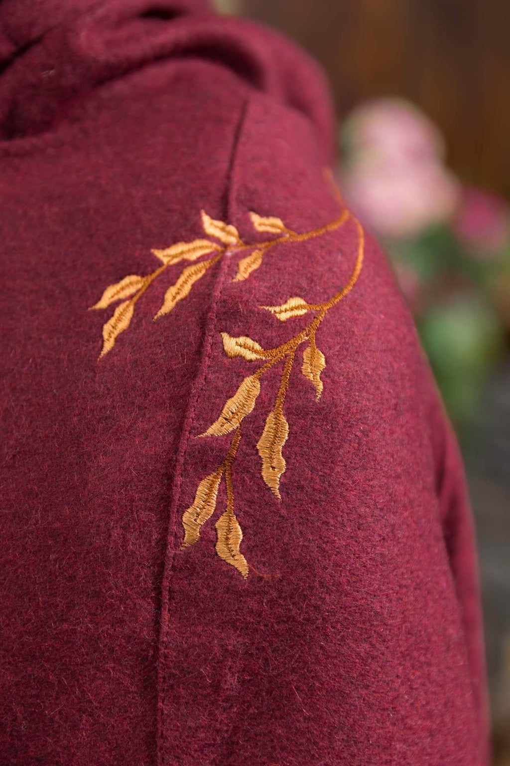 Medieval Cape Aric — Wool Felt Hooded Cape with Floral Embroidery
