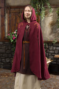 Medieval Cape Aric — Wool Felt Hooded Cape with Floral Embroidery