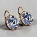 Earthy Blue Bird Dangle Earrings