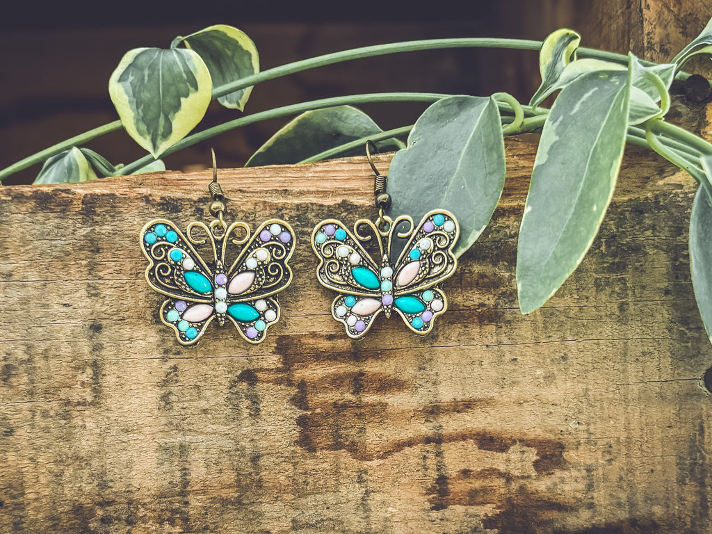 Vintage Butterfly Drop Earrings