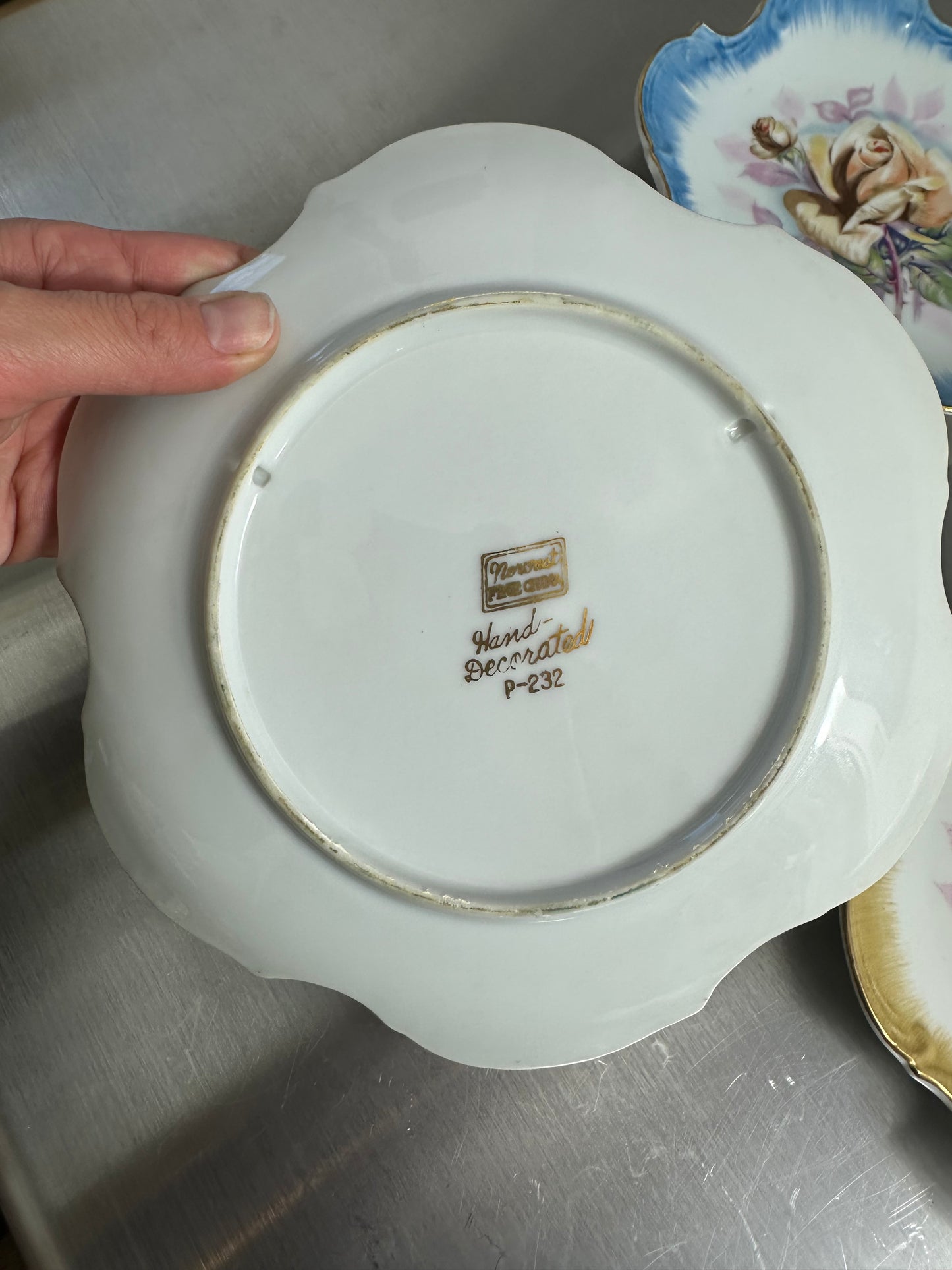 Set Of 5 Vtg Japan Norcrest Fine China Gilded Rose Scalloped Decorative Plate 8"