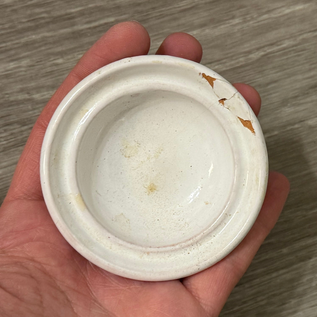 Vintage Small Clay Tagine — White with Pink Flowers, Handmade & Signed