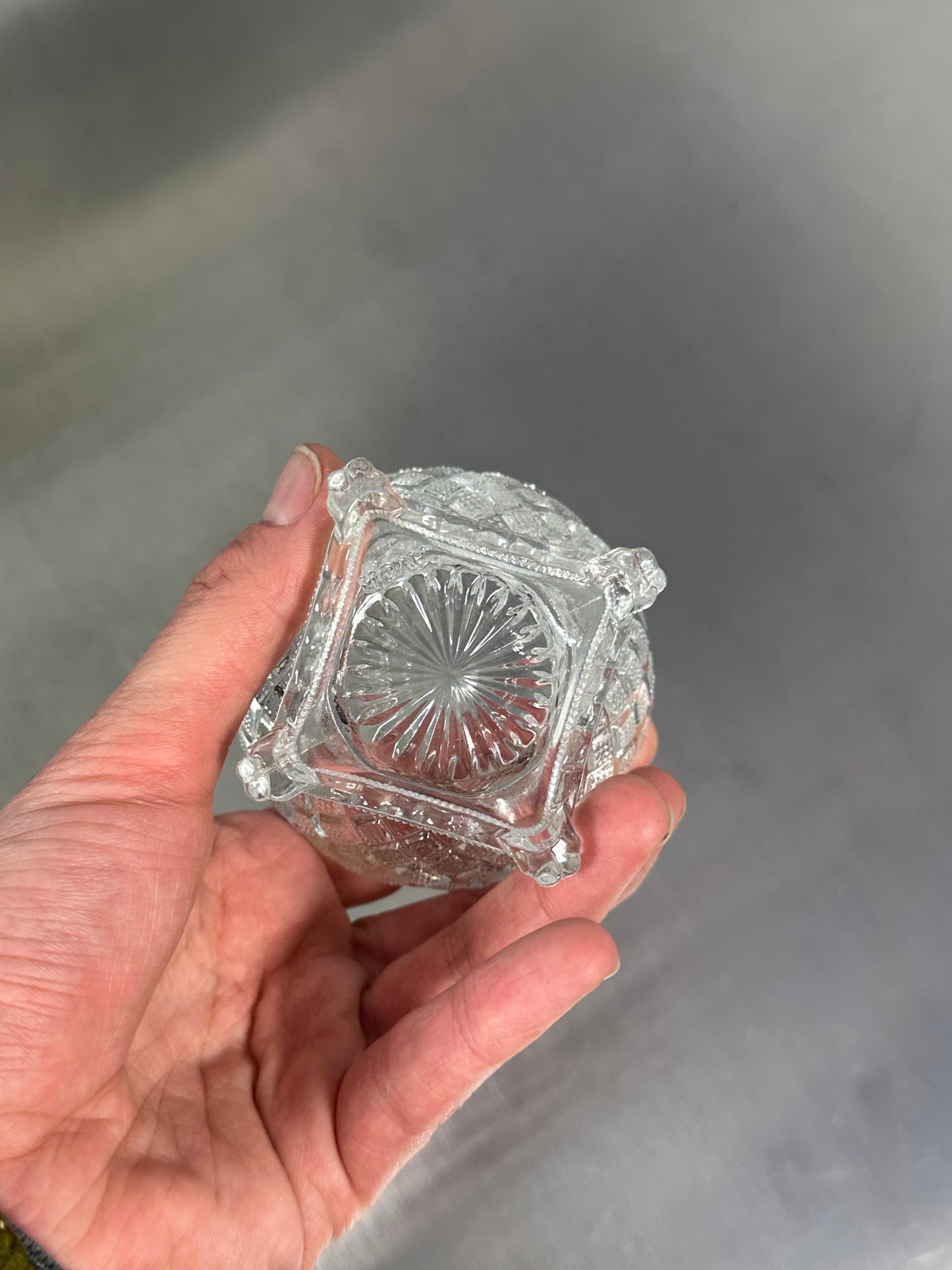 Avon By Fostoria Footed Glass Trinket Bowl Vintage ~ Diamond Lattice Scalloped