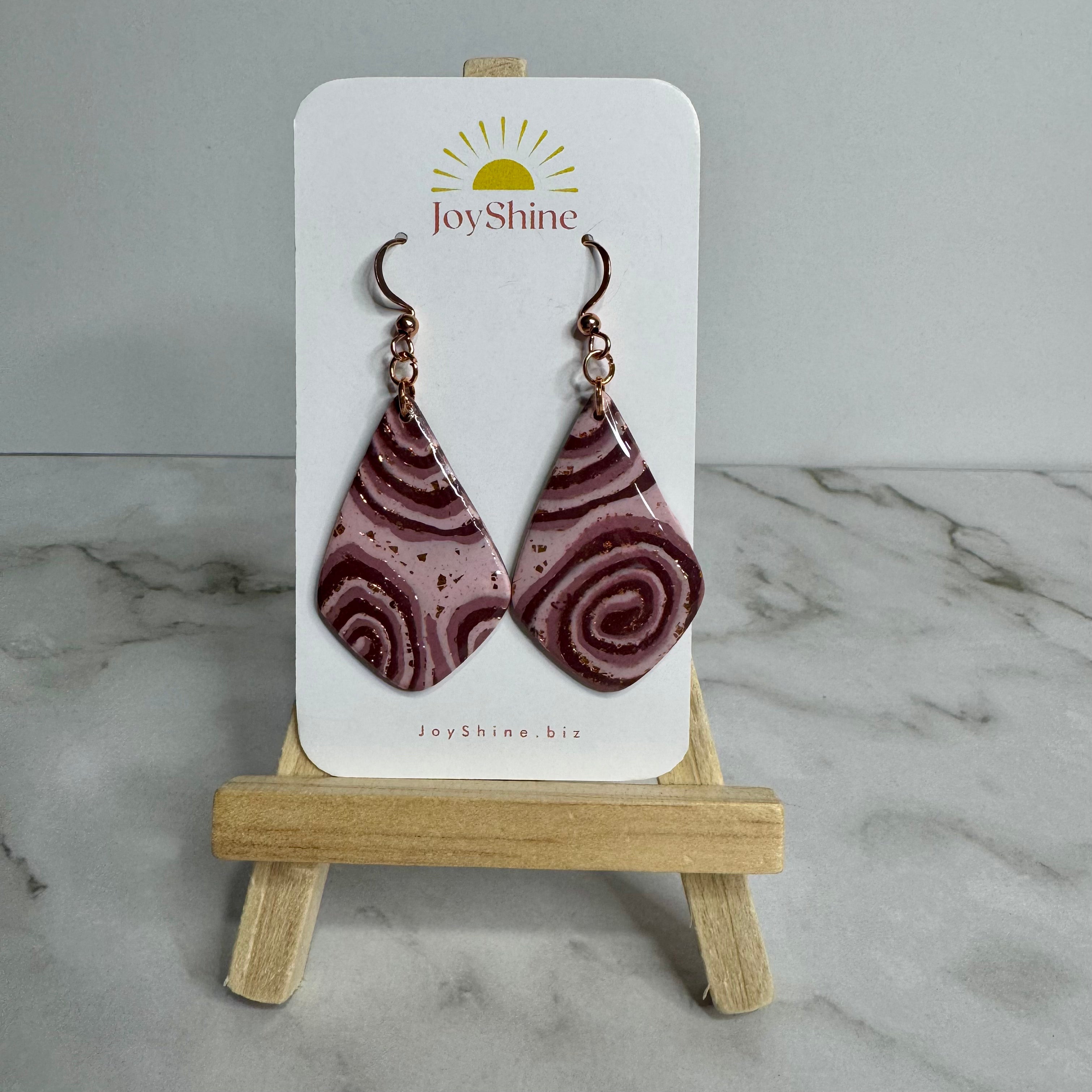 Women's Pink Agate Look Earrings — Handmade Polymer Clay