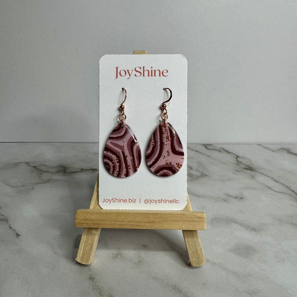 Women's Pink Agate Look Earrings — Handmade Polymer Clay