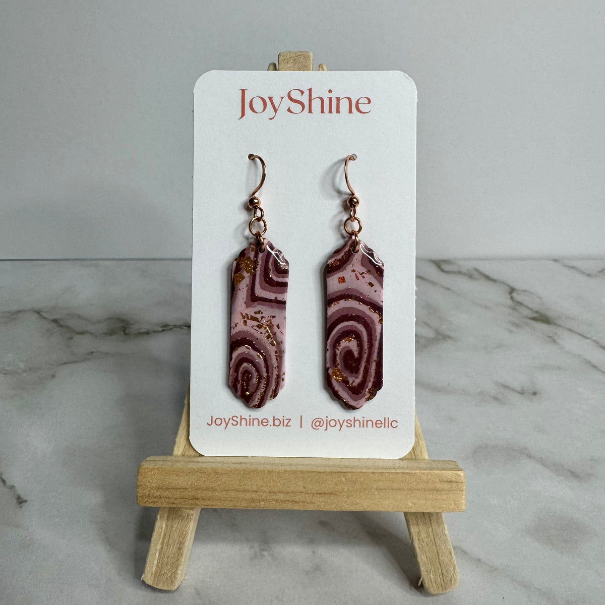 Women's Pink Agate Look Earrings — Handmade Polymer Clay