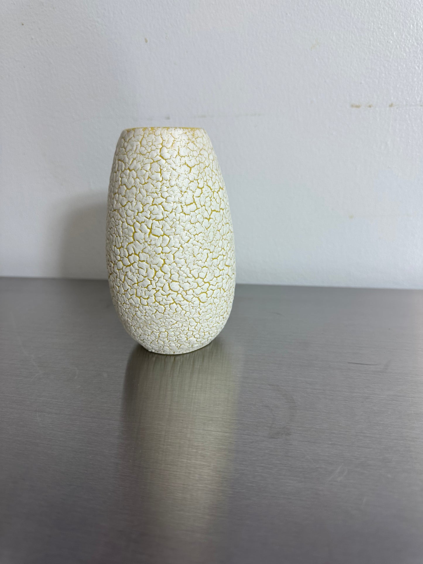 White and Yellow Craquele Ceramic Vase by Jasba Keramik 50s 60s VINTAGE