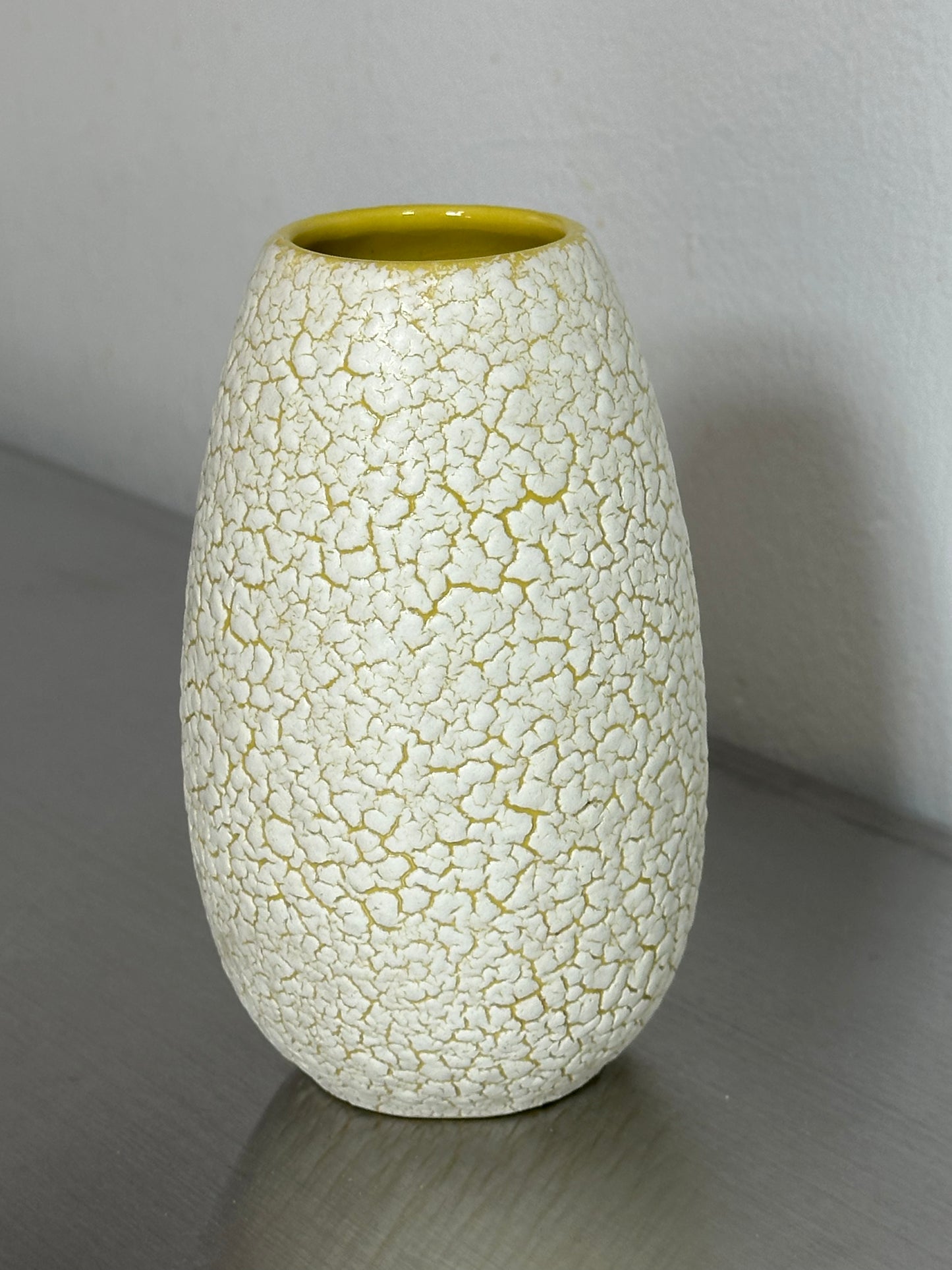 White and Yellow Craquele Ceramic Vase by Jasba Keramik 50s 60s VINTAGE