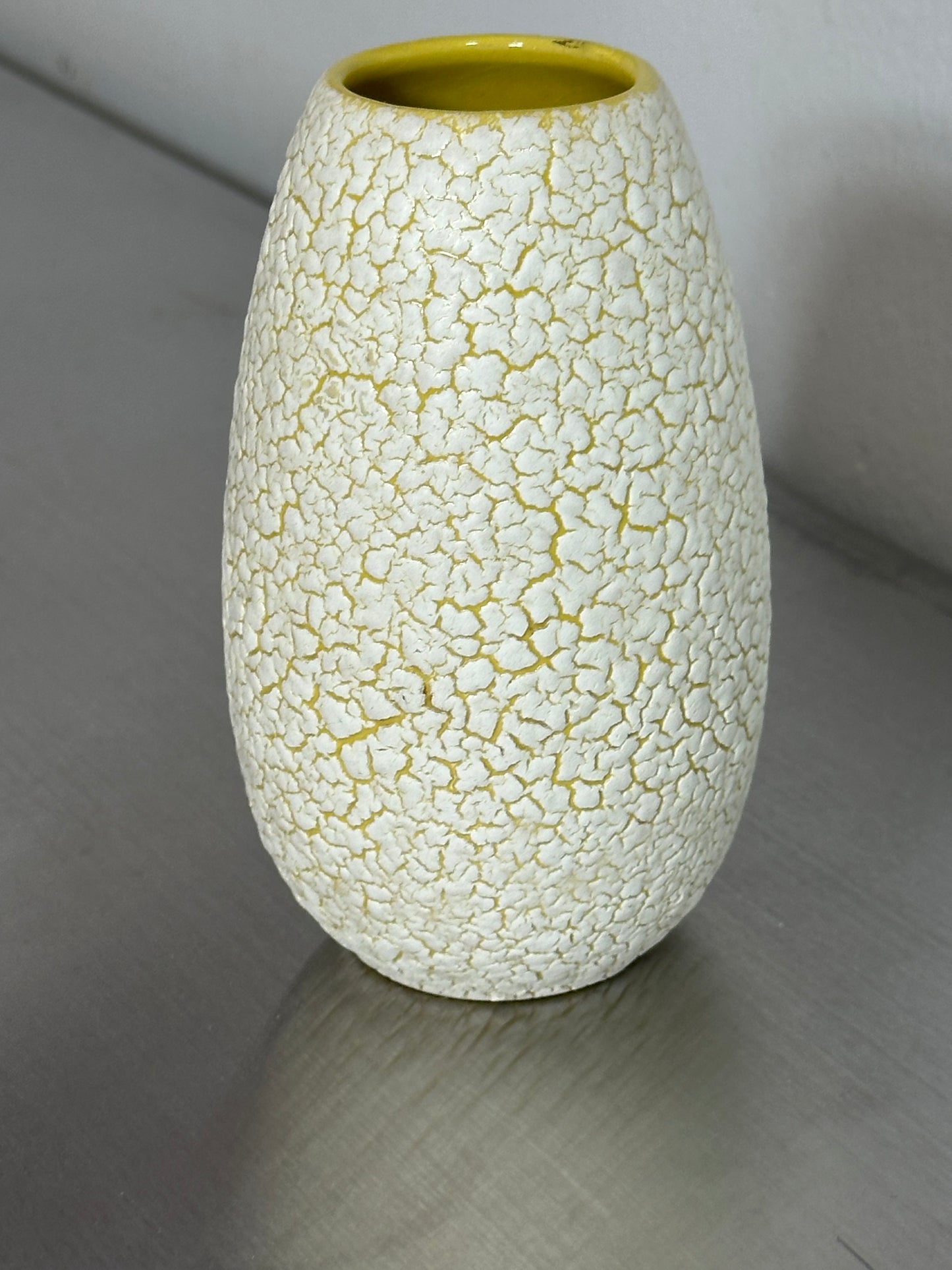 White and Yellow Craquele Ceramic Vase by Jasba Keramik 50s 60s VINTAGE