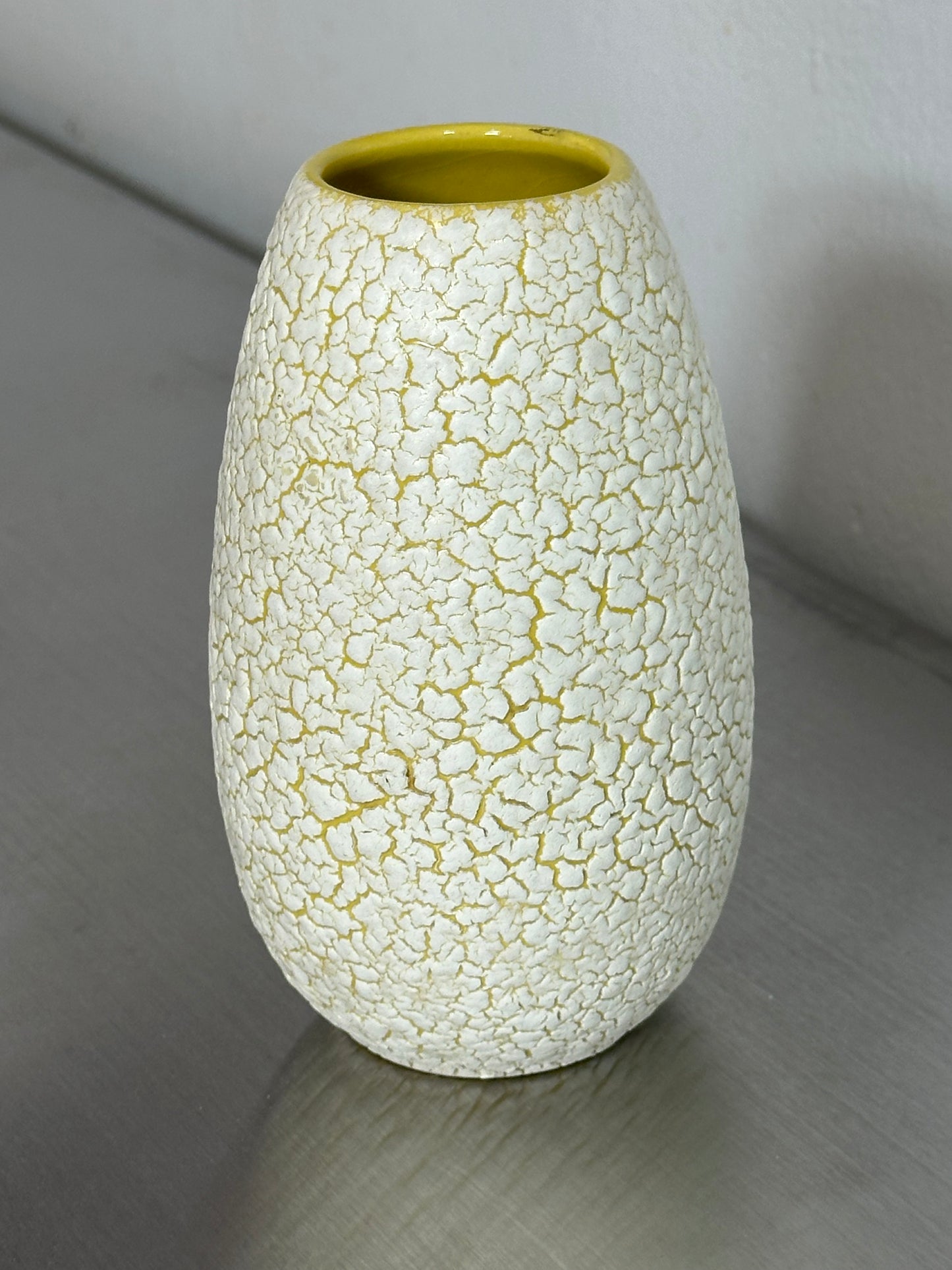 White and Yellow Craquele Ceramic Vase by Jasba Keramik 50s 60s VINTAGE