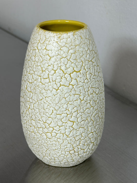 White and Yellow Craquele Ceramic Vase by Jasba Keramik 50s 60s VINTAGE