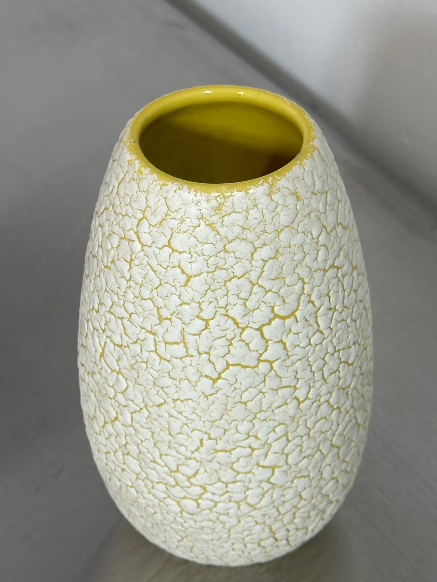 White and Yellow Craquele Ceramic Vase by Jasba Keramik 50s 60s VINTAGE