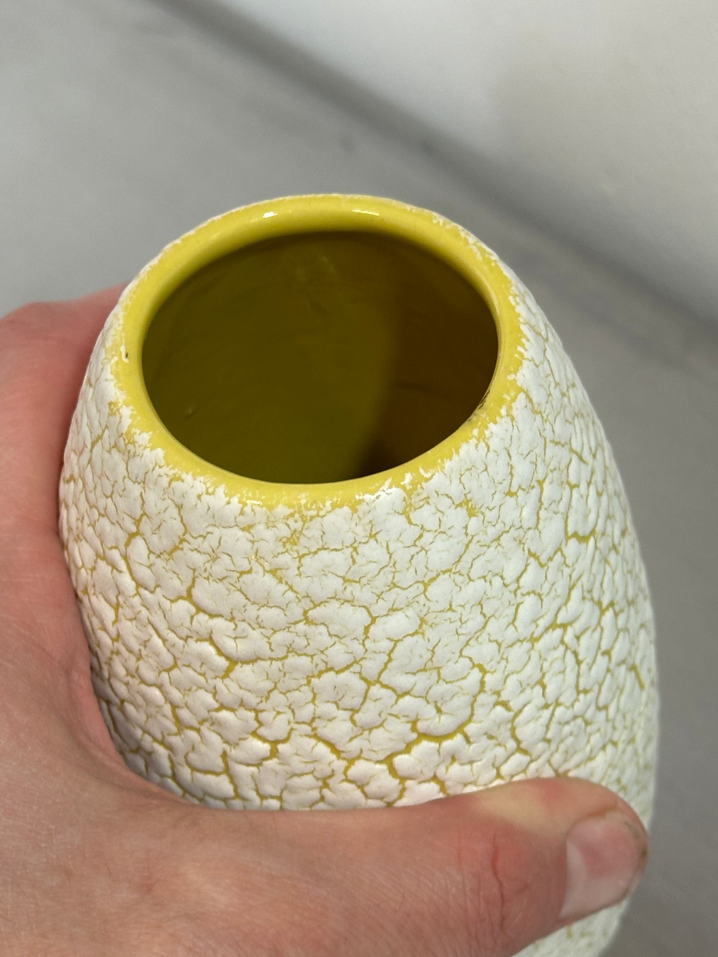 White and Yellow Craquele Ceramic Vase by Jasba Keramik 50s 60s VINTAGE