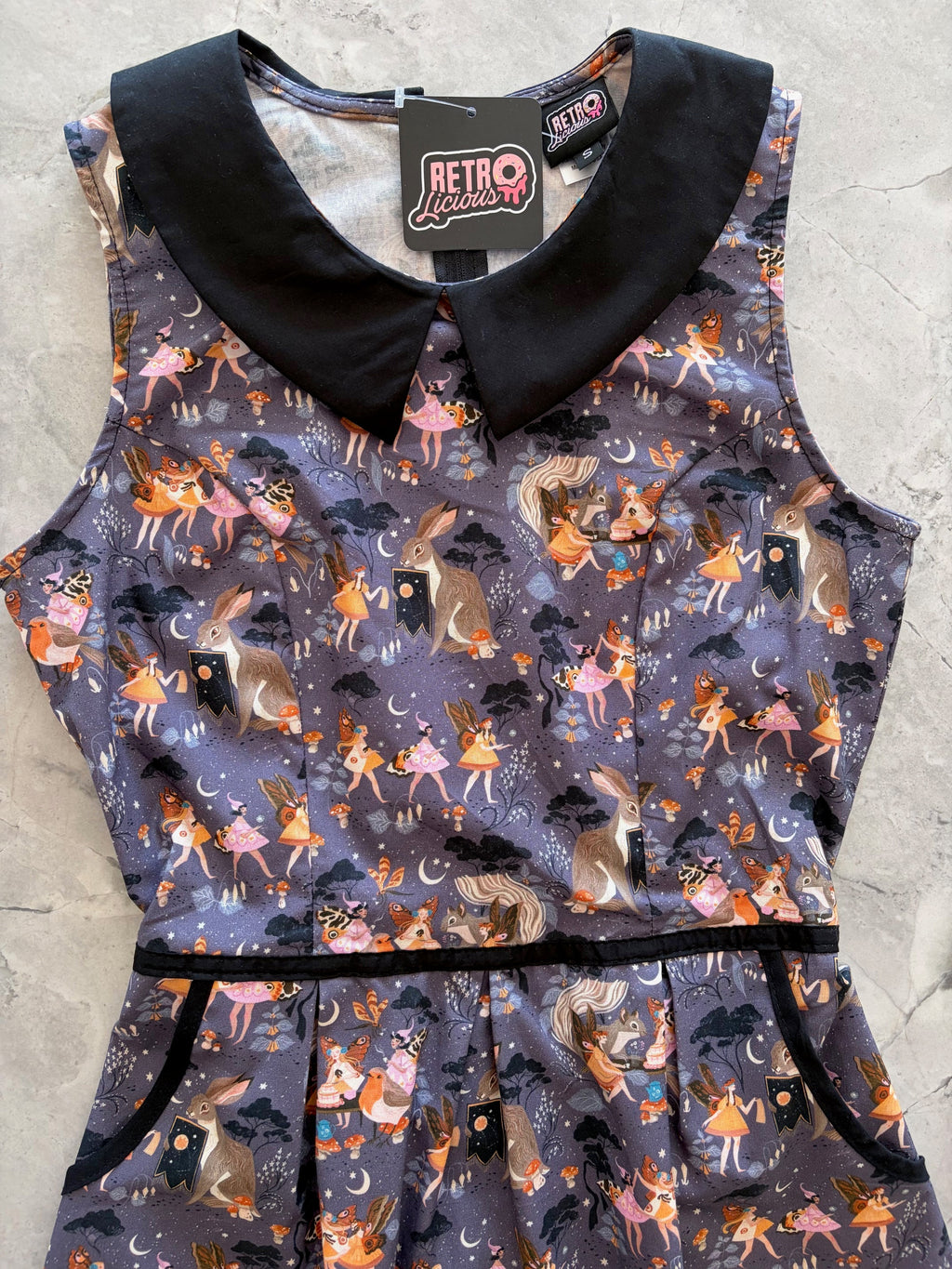 Women's Fairies Print 1960s Mod Collared Dress