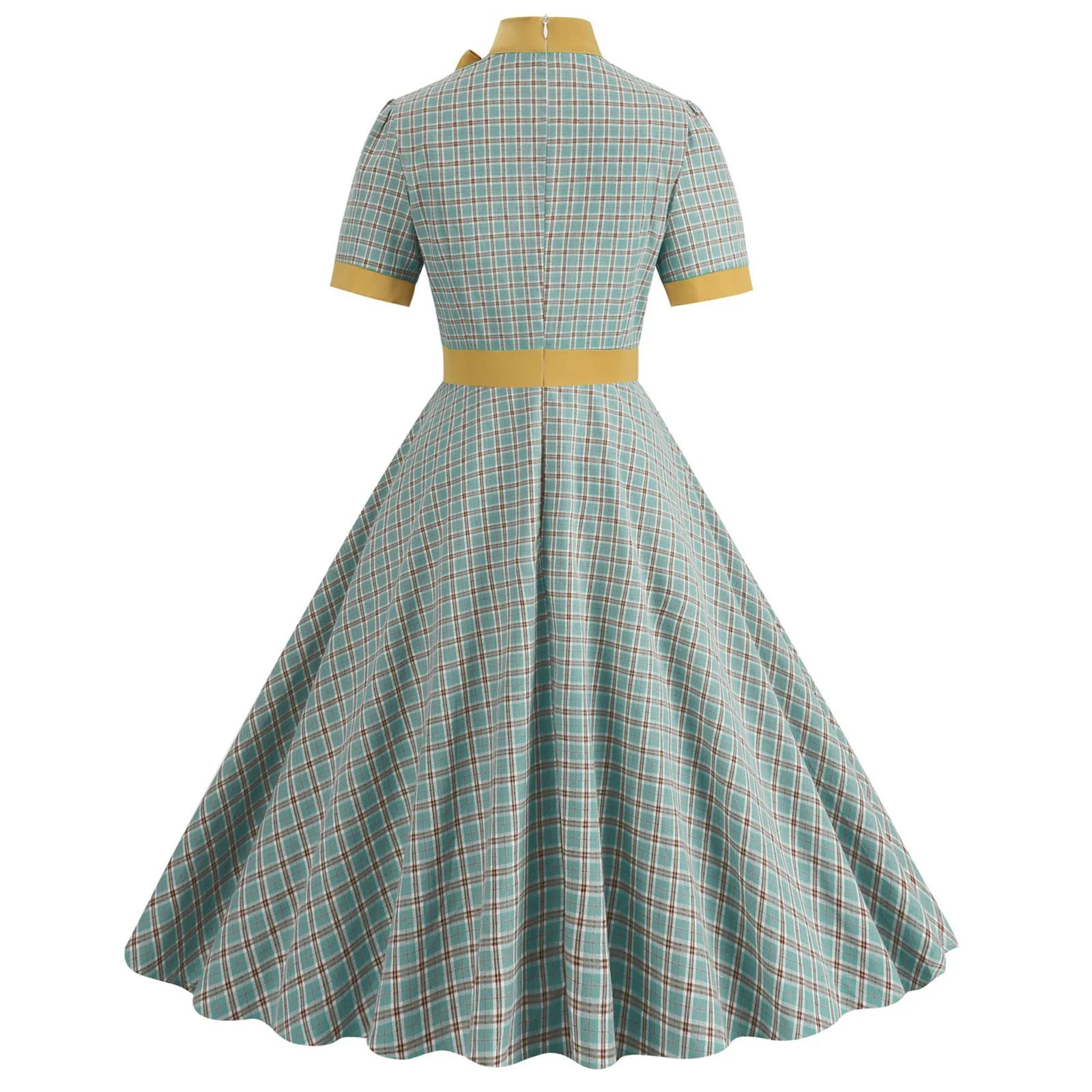 Plaid Bow Collar Swing Dress