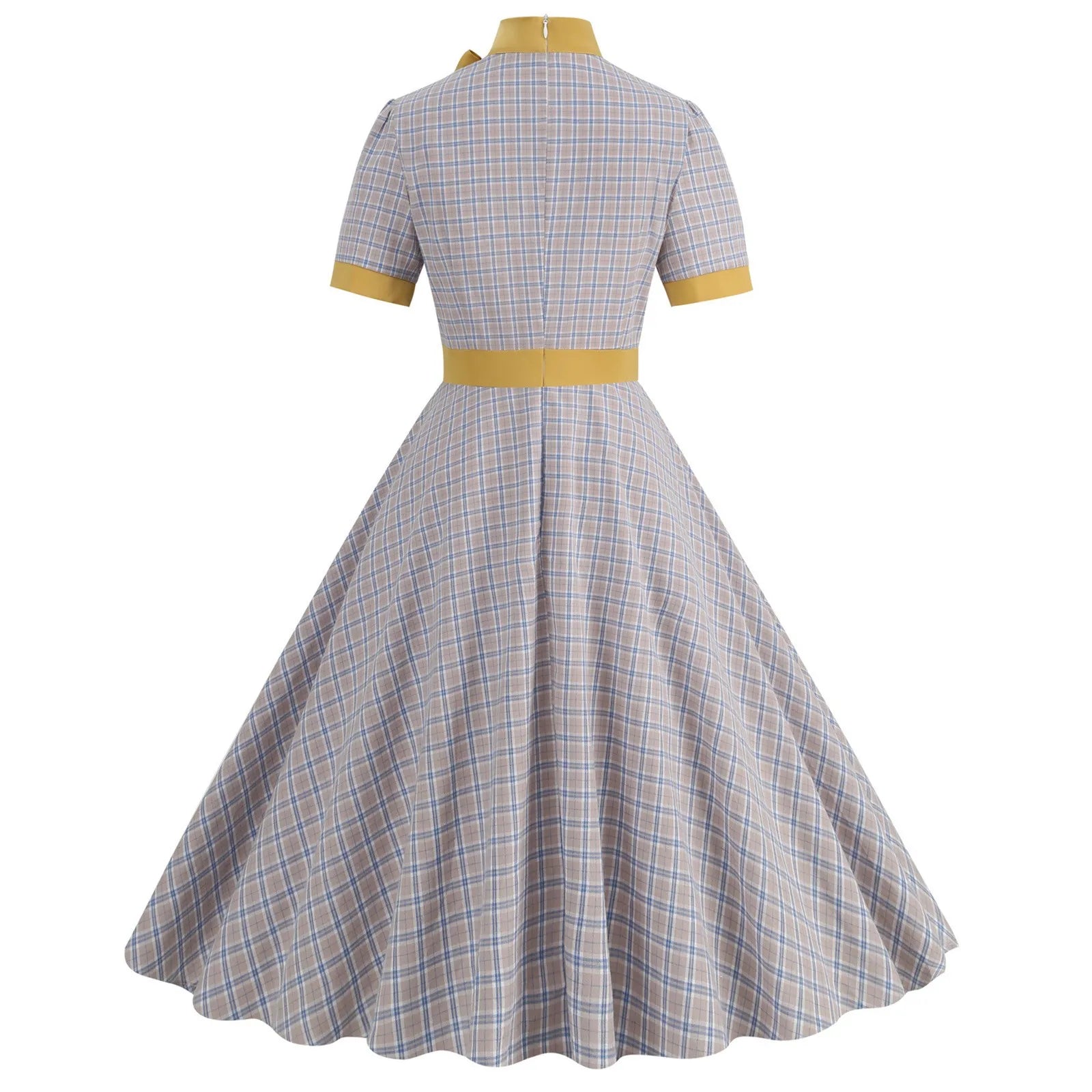 Plaid Bow Collar Swing Dress
