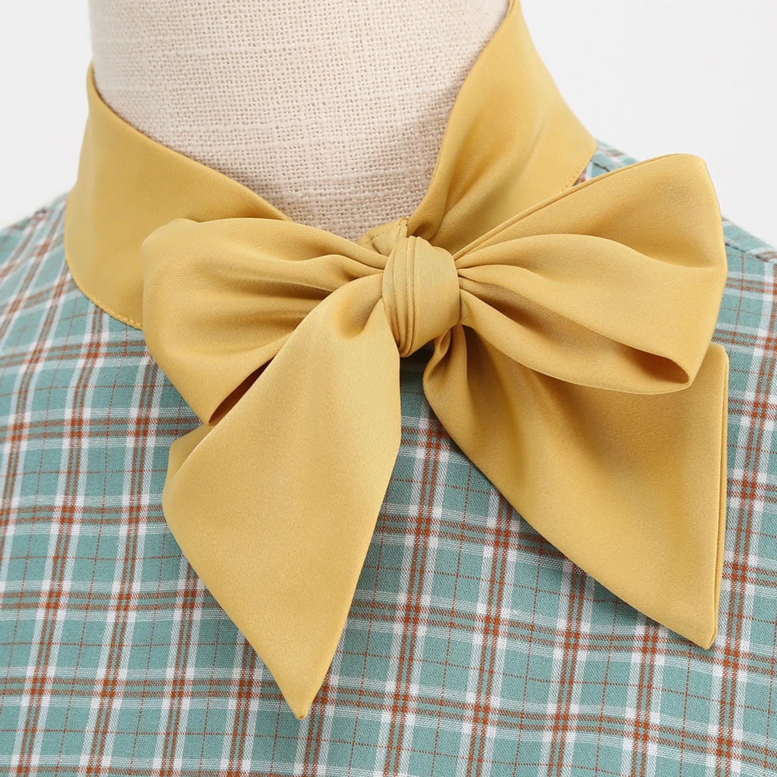 Plaid Bow Collar Swing Dress