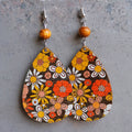 Retro Floral Wood Drop Earrings