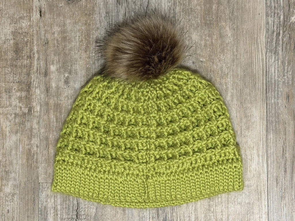 Handmade Green Crochet Pom-Pom Beanie