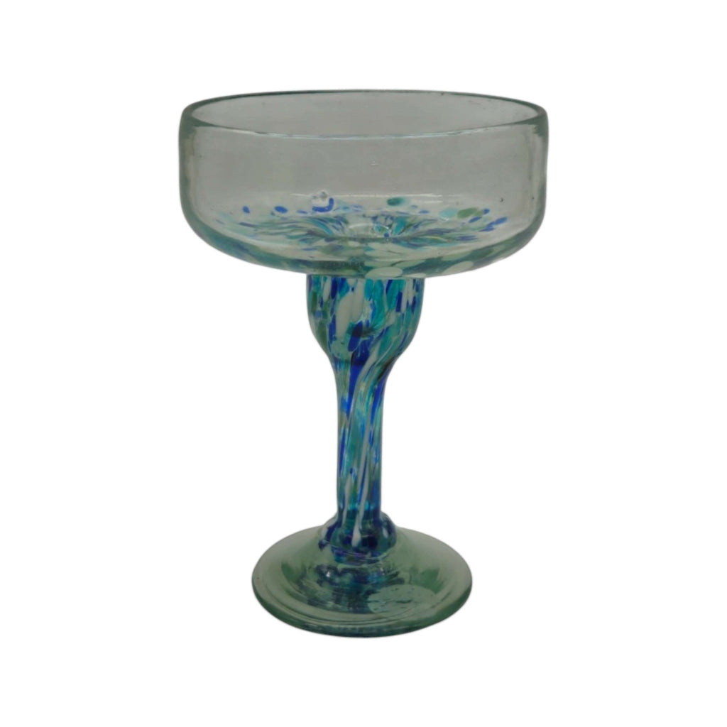 Hand-Blown Mexican Margarita Glass | Blue Green Confetti