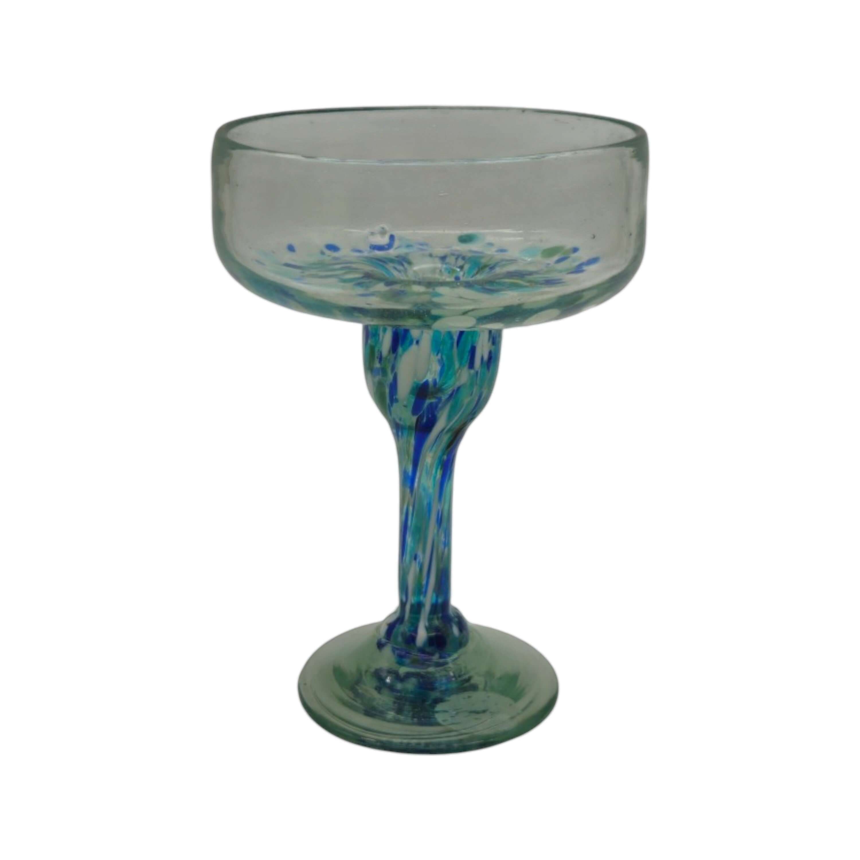 Hand-Blown Mexican Margarita Glass | Blue Green Confetti