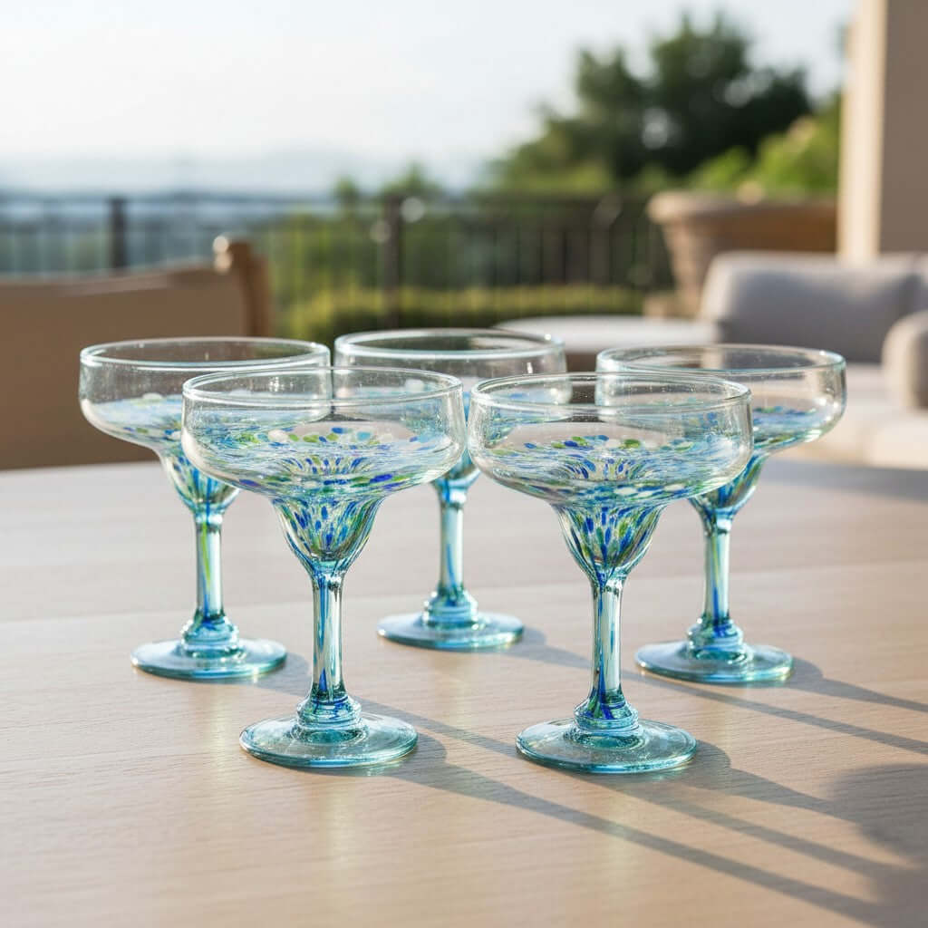 Blue Green Confetti Margarita Glass