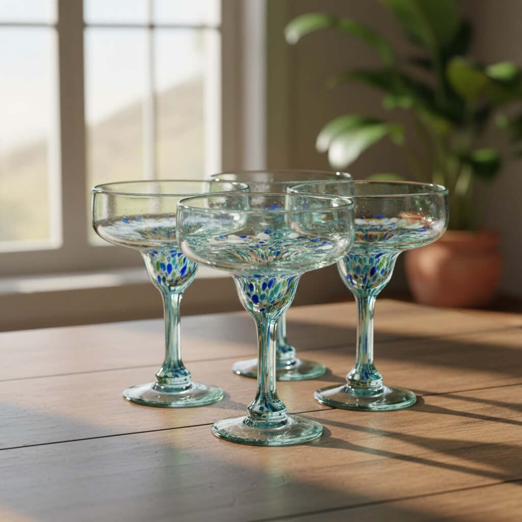 Blue Green Confetti Margarita Glass
