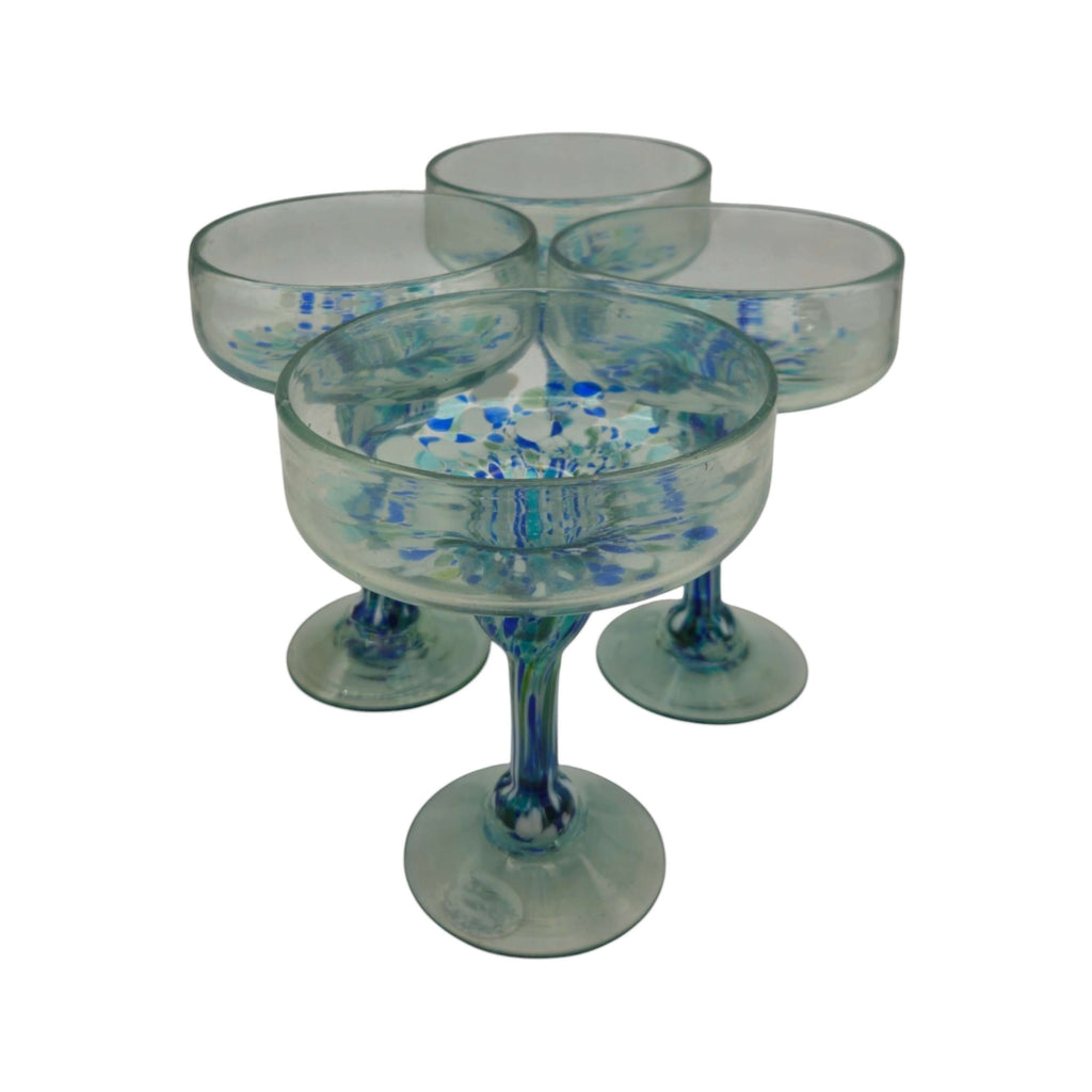 Hand-Blown Mexican Margarita Glass | Blue Green Confetti