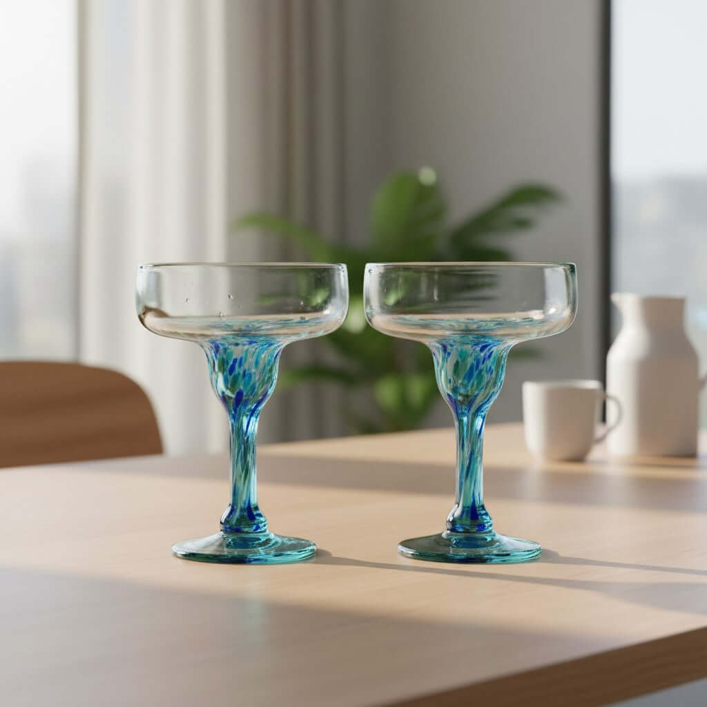 Blue Green Confetti Margarita Glass