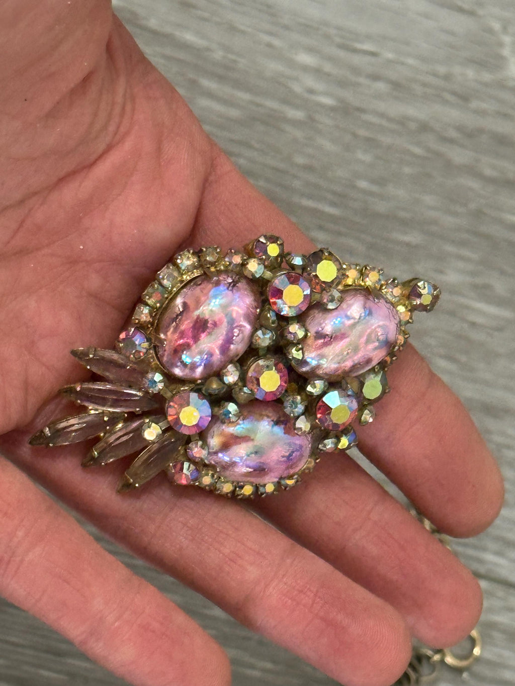 Juliana D&E Opal Cabochon Jewelry Set: 1960s Pendant Brooch and Earrings