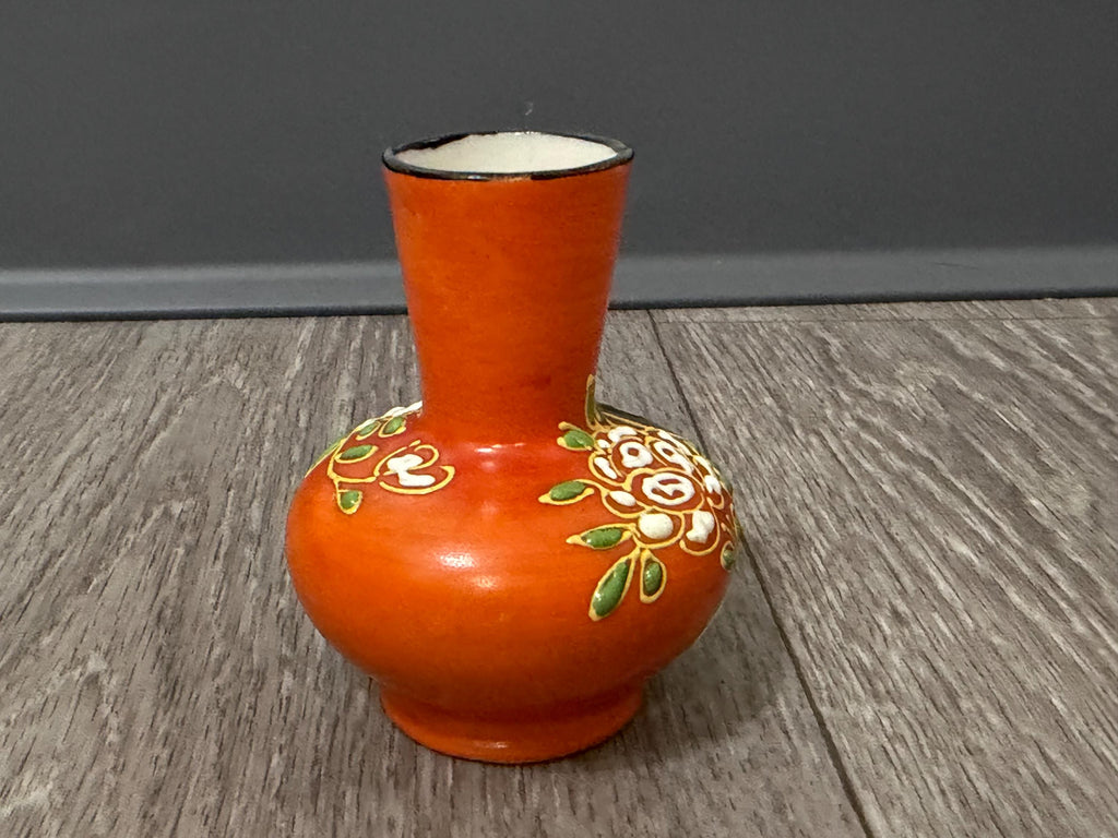 Vintage Japanese Moriage Bud Vase Geisha Girl Hand Painted Orange Miniature