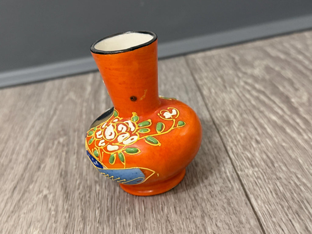 Vintage Japanese Moriage Bud Vase Geisha Girl Hand Painted Orange Miniature