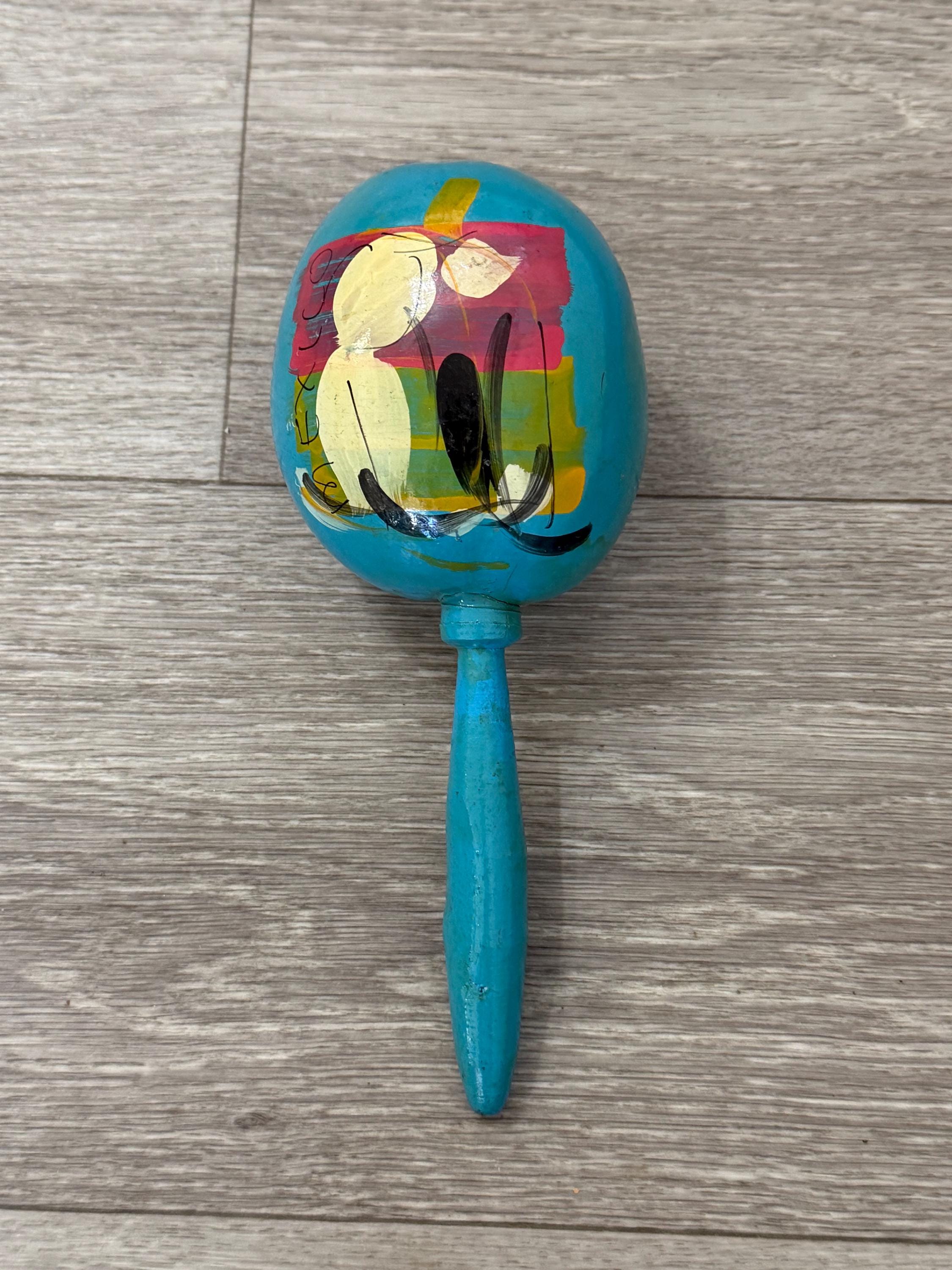 Vintage Painted Rhythm Maraca - Handcrafted Folk Art with Vintage Soul