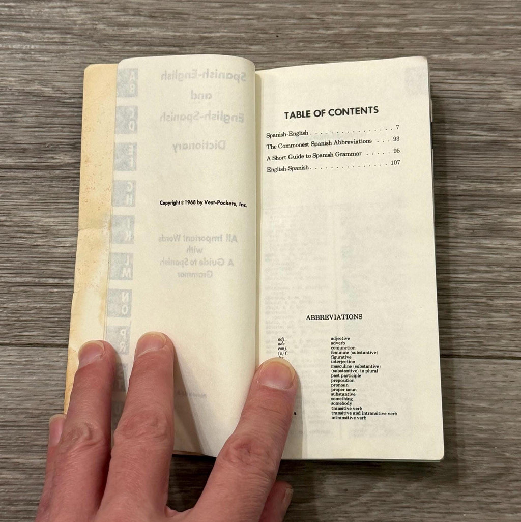 1968 Dennison Spanish-English Pocket Dictionary  Vintage Travel Reference  Pages Torn Away (still included) , Bilingual Mini Book