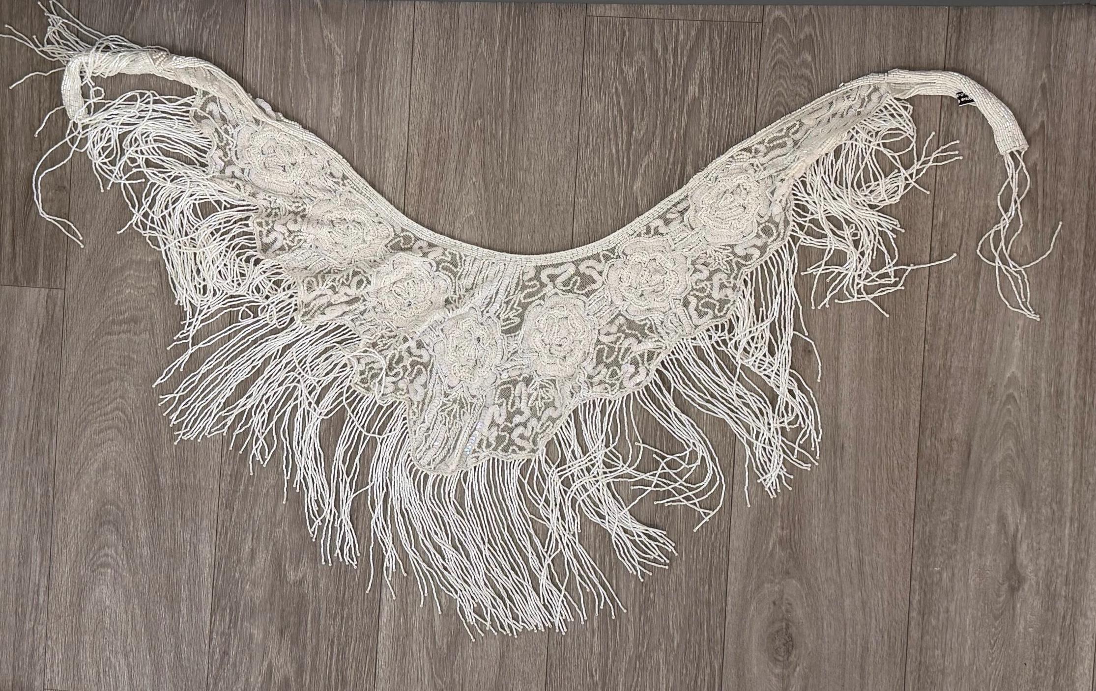 Vintage Beaded Fringe Shawl  Western Fashion Statement Collar