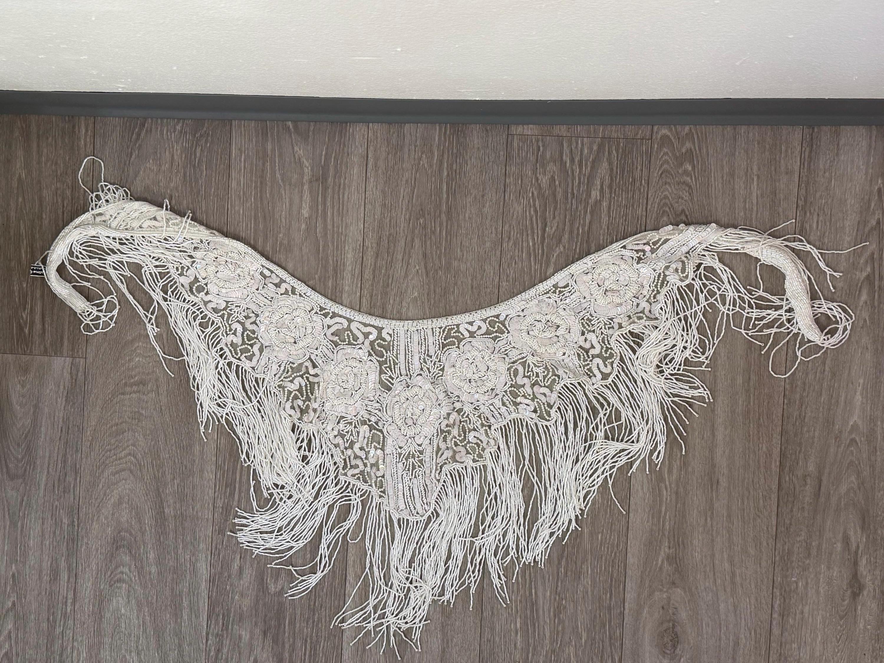 Vintage Beaded Fringe Shawl  Western Fashion Statement Collar