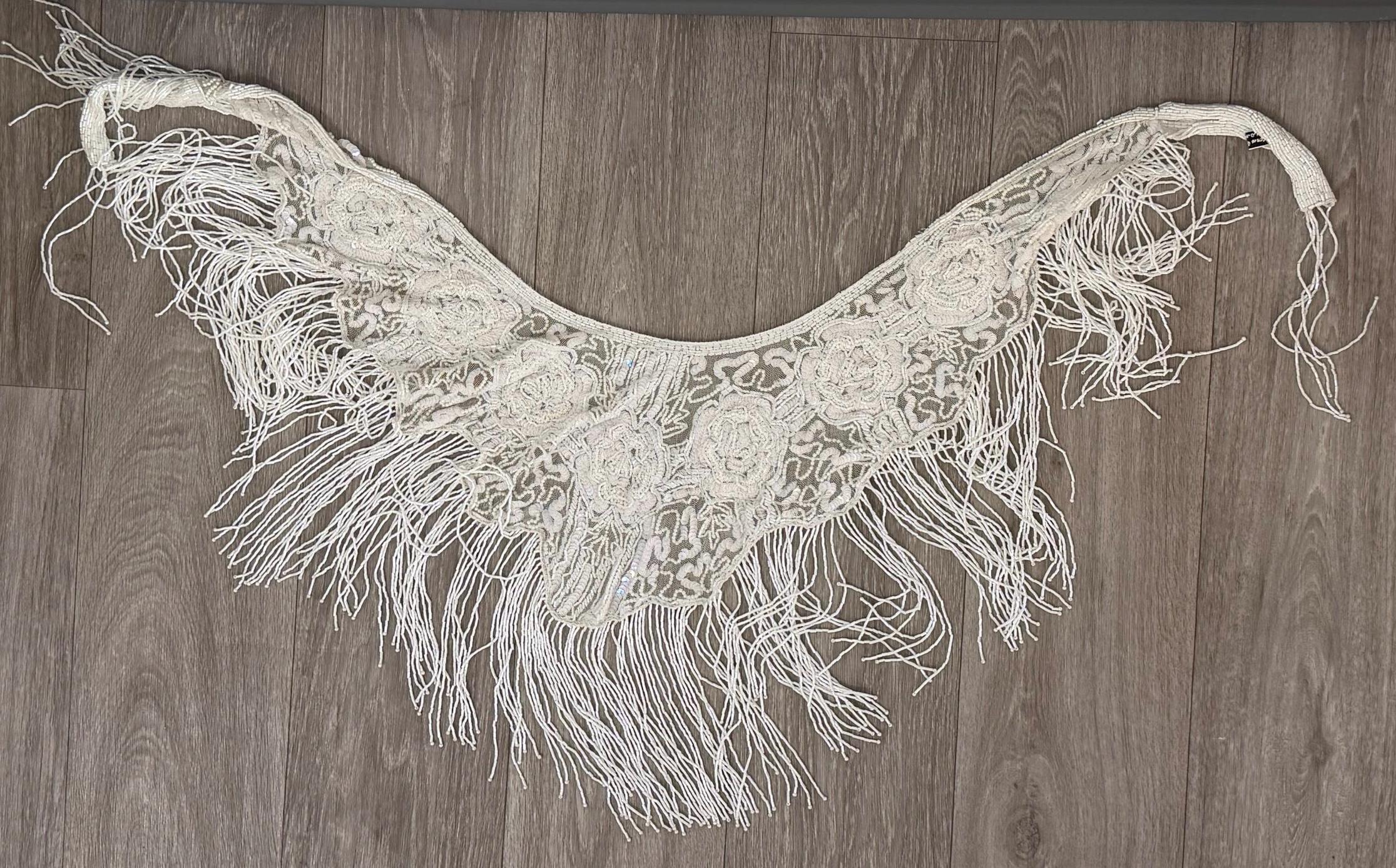 Vintage Beaded Fringe Shawl  Western Fashion Statement Collar