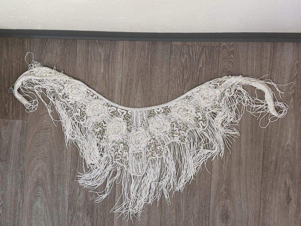Vintage Beaded Fringe Shawl  Western Fashion Statement Collar
