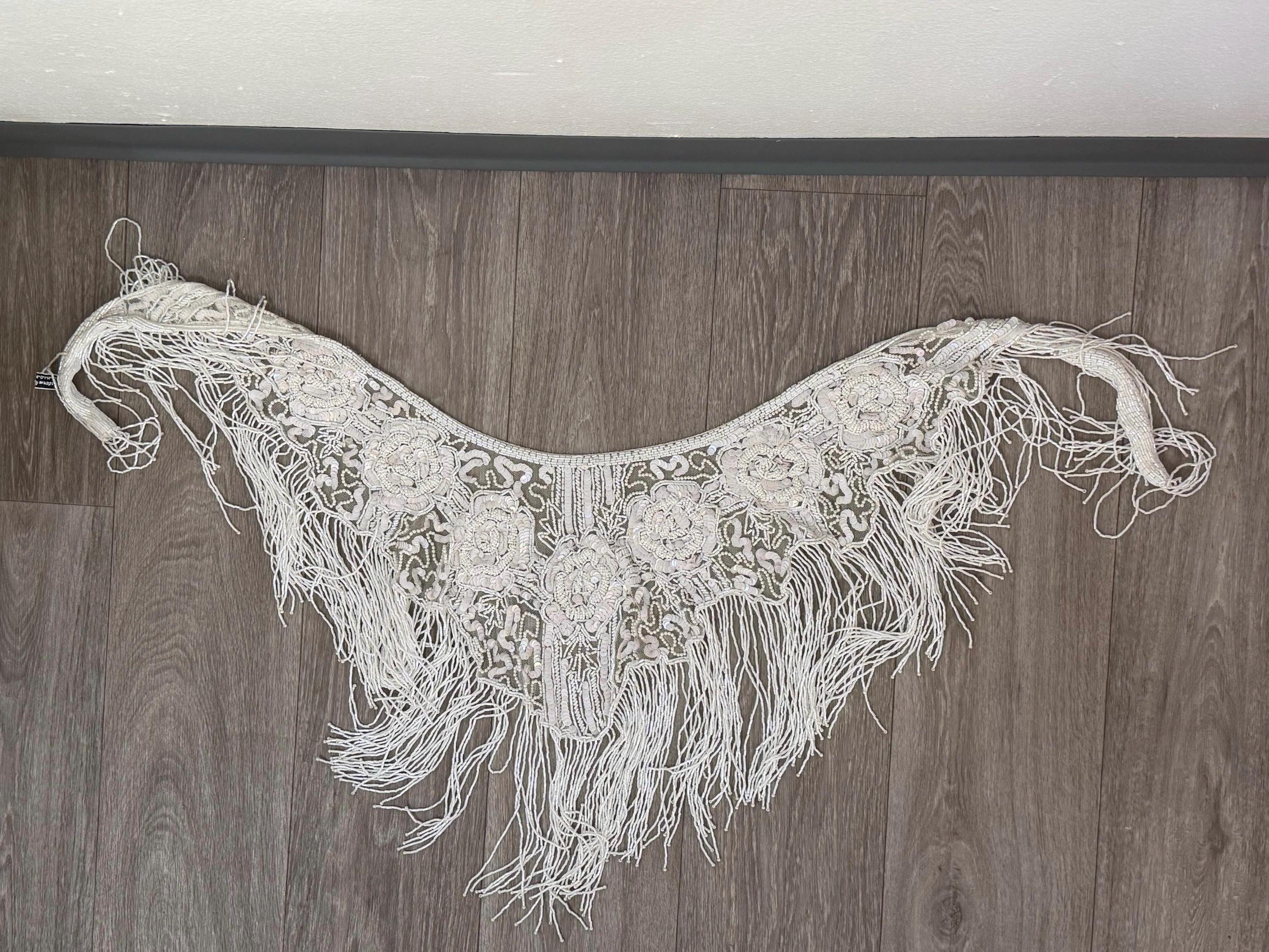 Vintage Beaded Fringe Shawl  Western Fashion Statement Collar