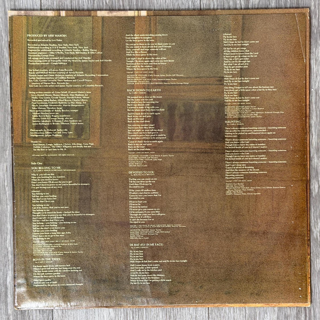 Carly Simon  Boys in the Trees (1978) Vinyl LP 6E128  Vg Record  Vg Sleeve