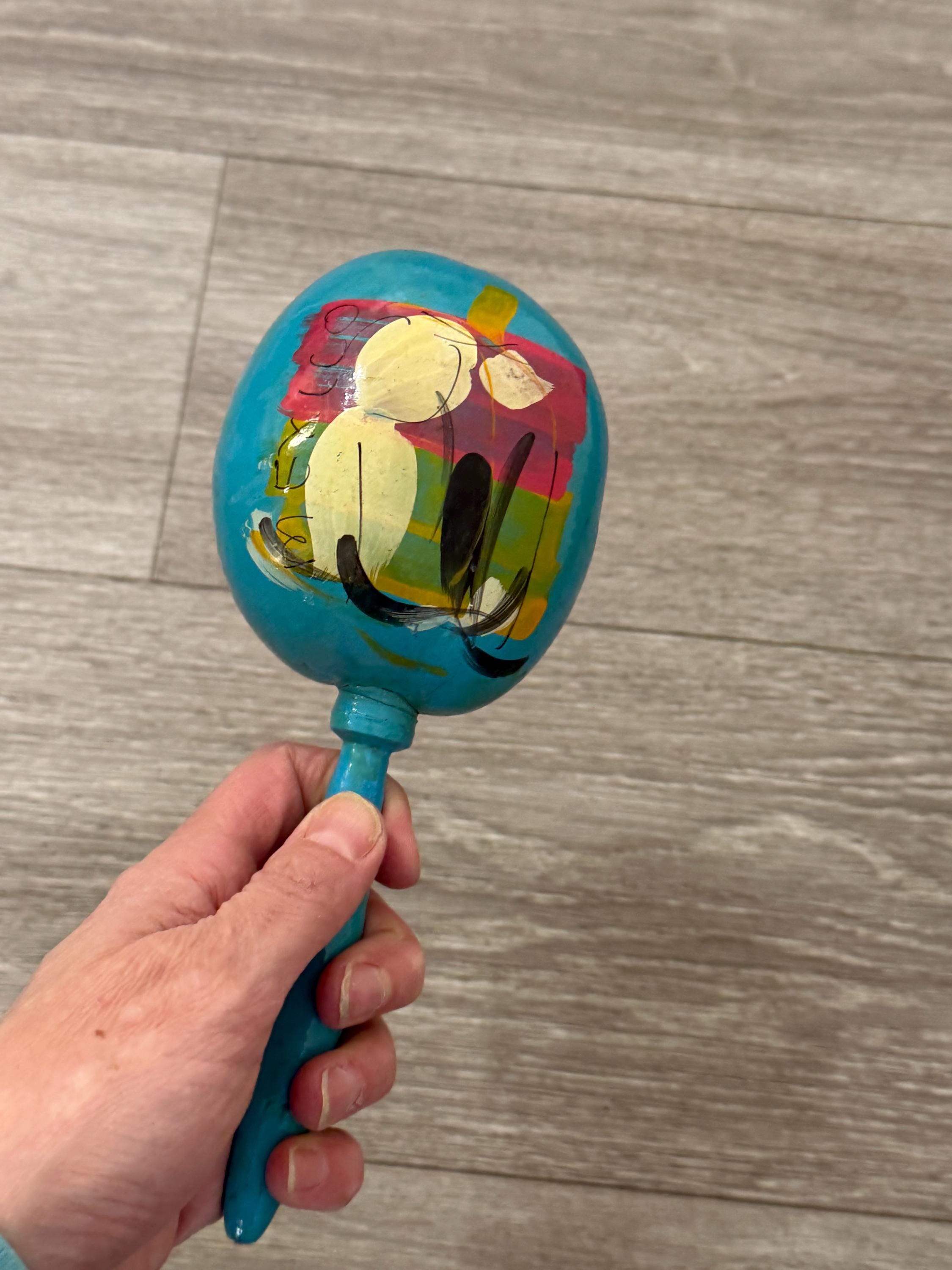 Vintage Painted Rhythm Maraca - Handcrafted Folk Art with Vintage Soul