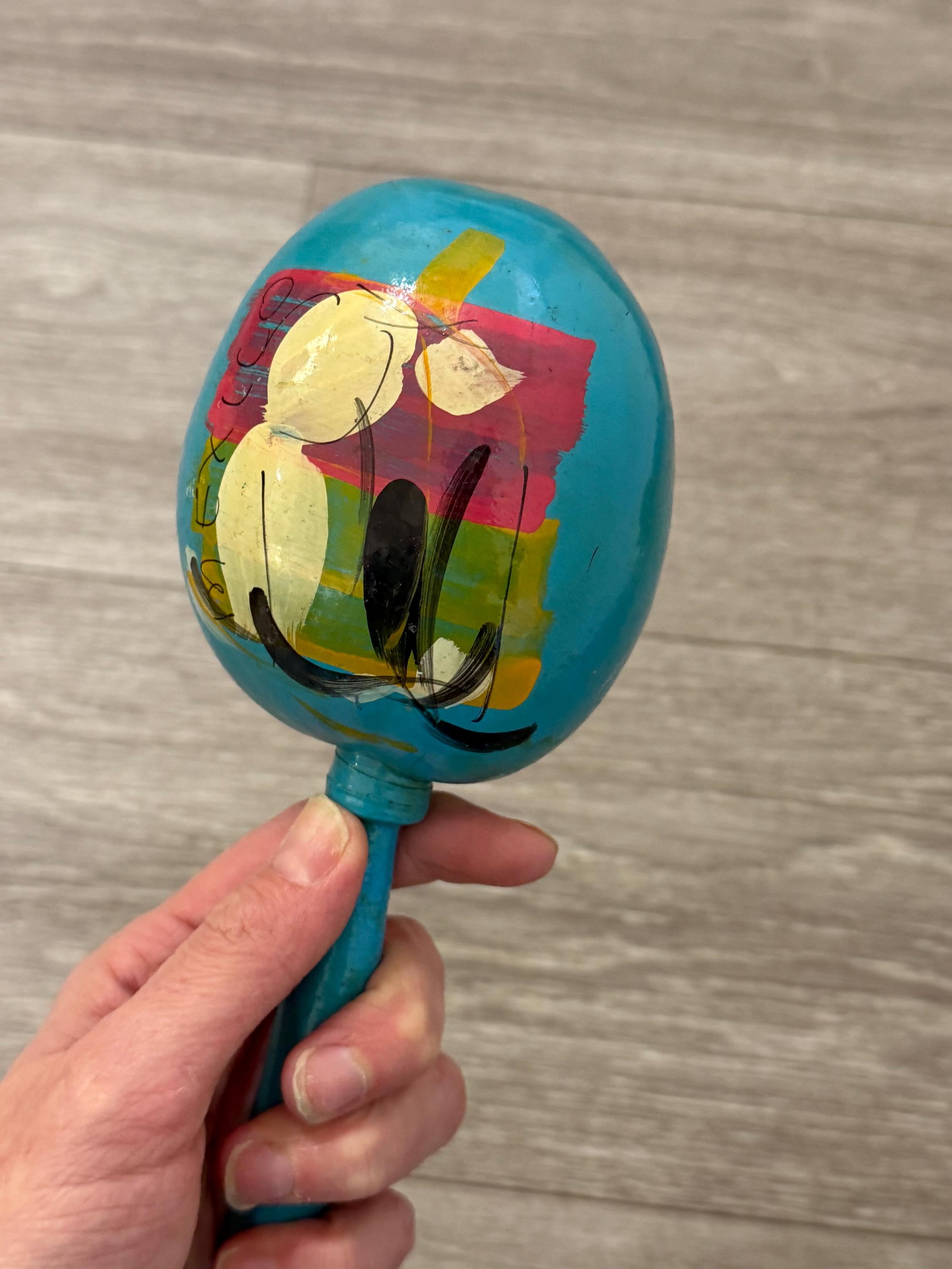 Vintage Painted Rhythm Maraca - Handcrafted Folk Art with Vintage Soul