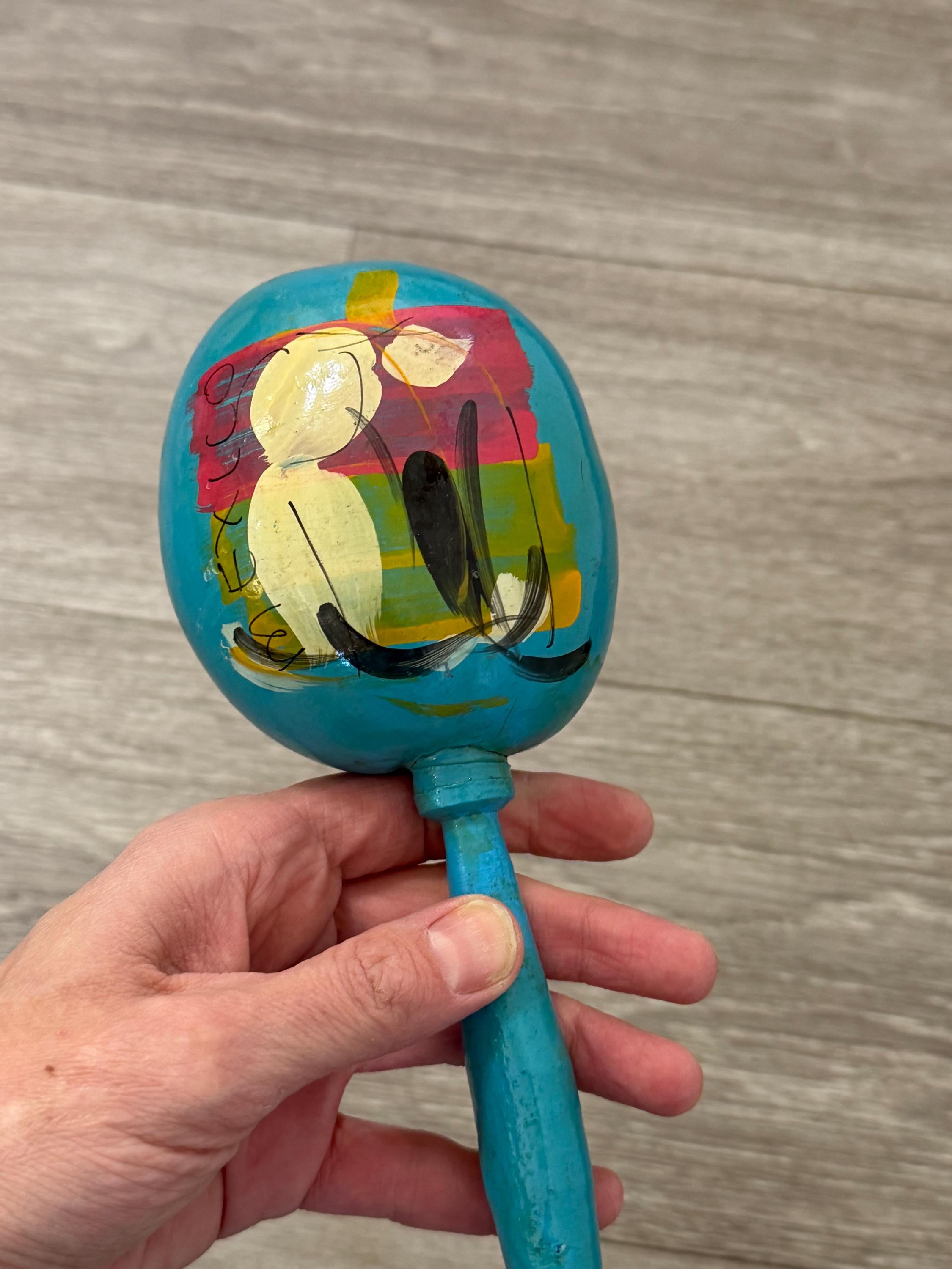 Vintage Painted Rhythm Maraca - Handcrafted Folk Art with Vintage Soul