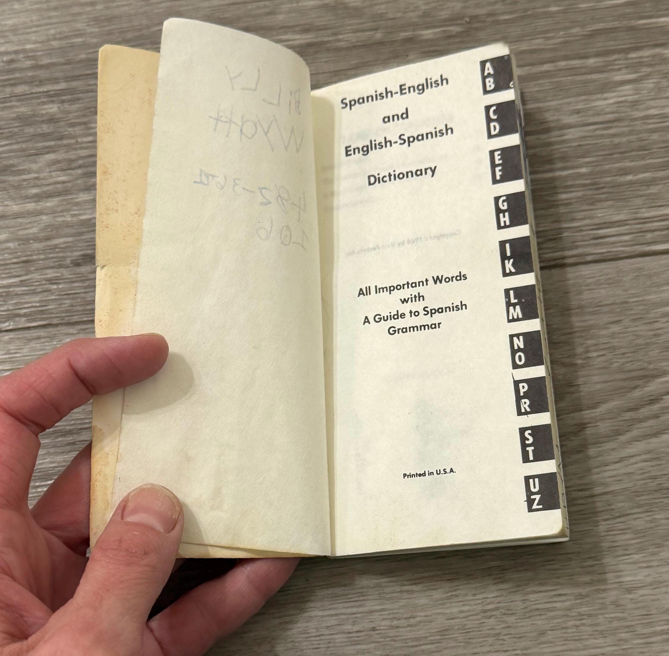 1968 Dennison Spanish-English Pocket Dictionary  Vintage Travel Reference  Pages Torn Away (still included) , Bilingual Mini Book
